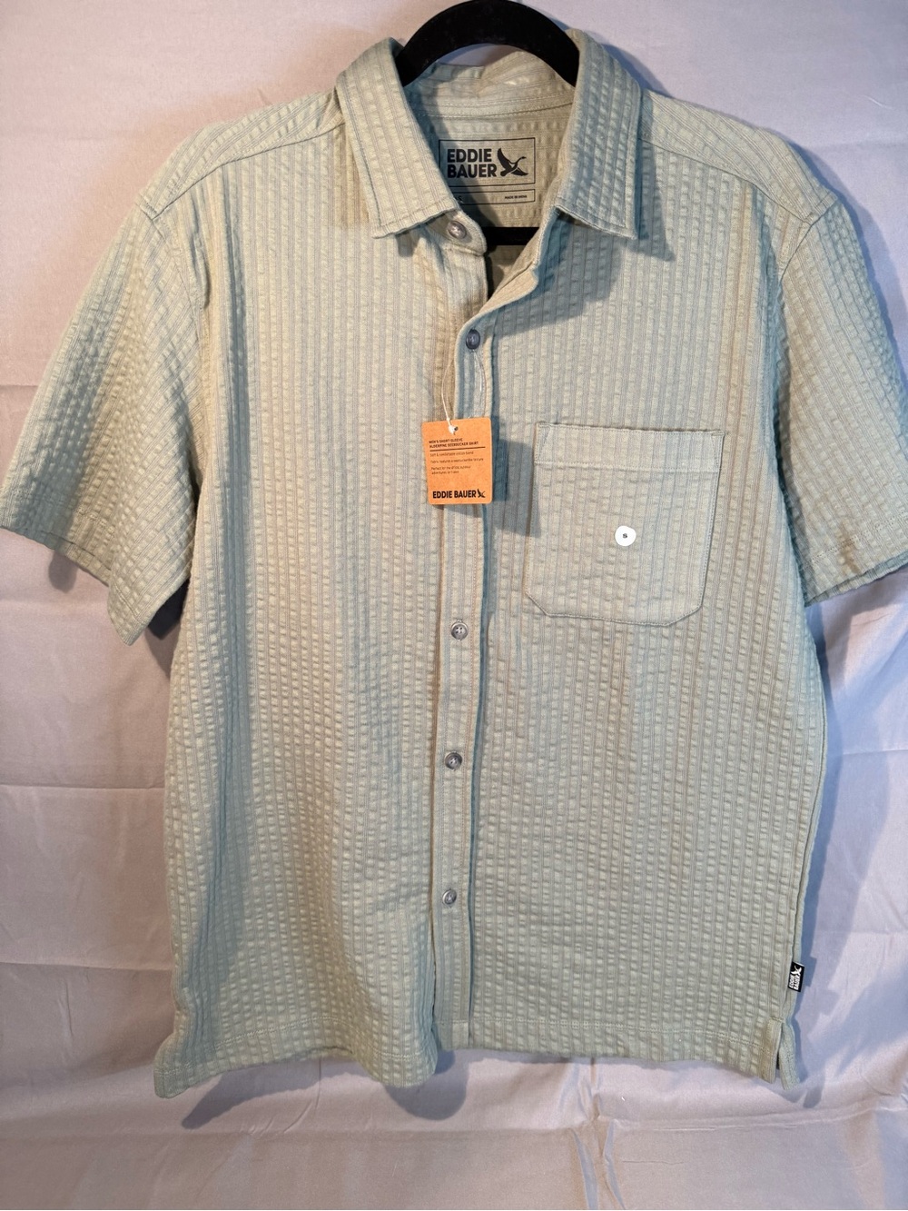 Eddie Bauer Light Green Short-Sleeve Textured Button-Down Shirt NWT